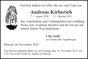 Traueranzeige von Andreas Kirberich von Zeitung am Sonntag