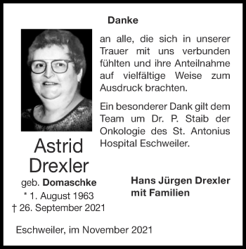 Traueranzeige von Astrid Drexler von Zeitung am Sonntag