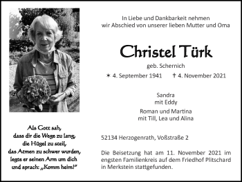 Traueranzeige von Christel Türk von Zeitung am Sonntag