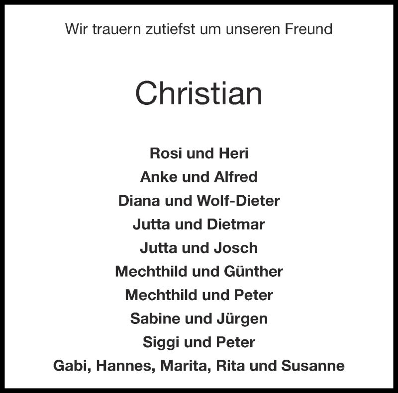  Traueranzeige für Christian Fischer vom 13.11.2021 aus Aachener Zeitung / Aachener Nachrichten