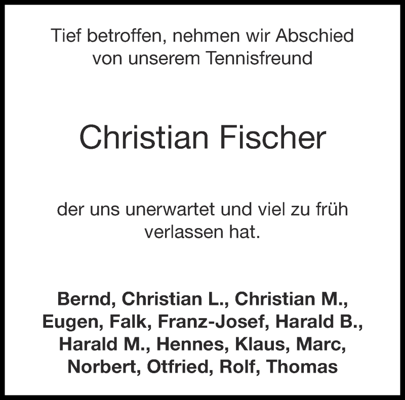  Traueranzeige für Christian Fischer vom 13.11.2021 aus Aachener Zeitung / Aachener Nachrichten