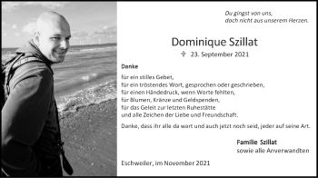 Traueranzeige von Dominique Szillat von Zeitung am Sonntag