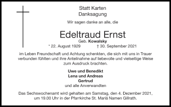 Traueranzeige von Edeltraud Ernst von Zeitung am Sonntag