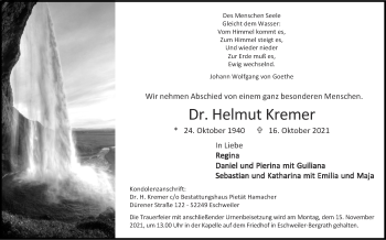 Traueranzeige von Helmut Kremer von Zeitung am Sonntag