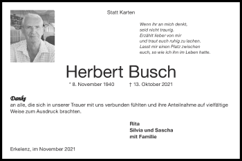 Traueranzeige von Herbert Busch von Zeitung am Sonntag
