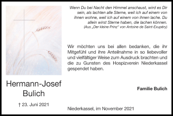 Traueranzeige von Hermann-Josef Bulich von Zeitung am Sonntag