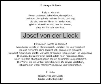 Traueranzeige von Josef von der Lieck von Zeitung am Sonntag