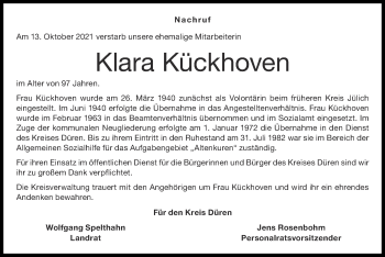 Traueranzeige von Klara Kückhoven von Zeitung am Sonntag