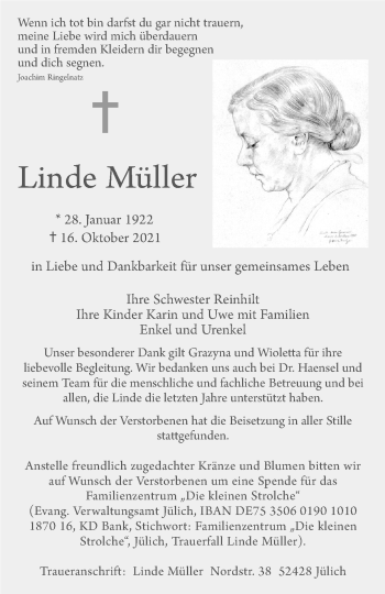 Traueranzeige von Linde Müller von Zeitung am Sonntag