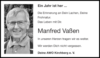 Traueranzeige von Manfred Vaßen von Zeitung am Sonntag