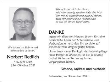 Traueranzeige von Norbert Redlich von Zeitung am Sonntag
