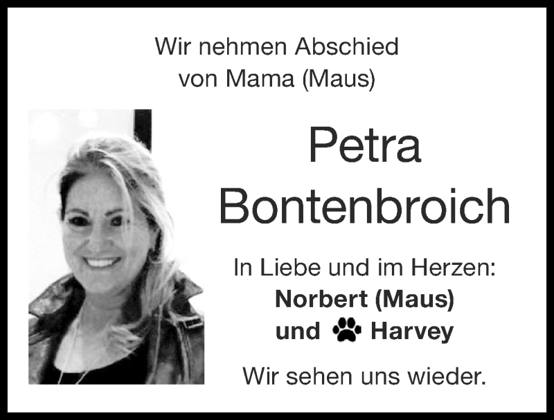  Traueranzeige für Petra Bontenbroich vom 14.11.2021 aus Zeitung am Sonntag