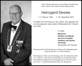 Traueranzeige von Heinzgerd Dewies von Aachener Zeitung / Aachener Nachrichten