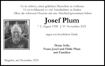 Traueranzeige von Josef Plum von Zeitung am Sonntag
