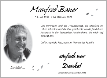 Traueranzeige von Manfred Bauer von Aachener Zeitung / Aachener Nachrichten