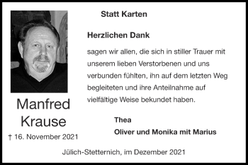 Traueranzeige von Manfred Krause von Zeitung am Sonntag