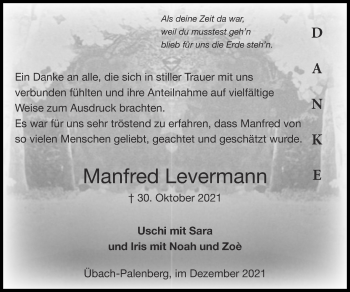 Traueranzeige von Manfred Levermann von Zeitung am Sonntag
