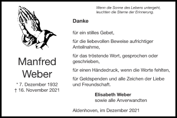 Traueranzeige von Manfred Weber von Zeitung am Sonntag