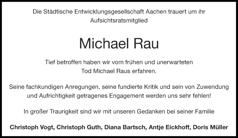  Traueranzeige für Michael Rau vom 31.12.2021 aus Aachener Zeitung / Aachener Nachrichten