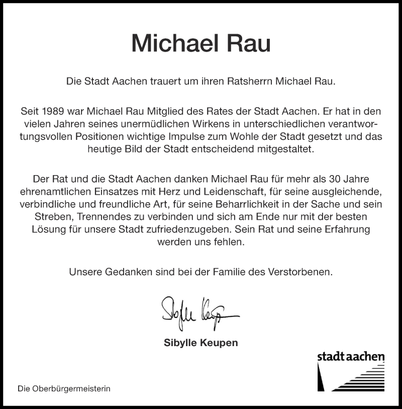  Traueranzeige für Michael Rau vom 29.12.2021 aus Aachener Zeitung / Aachener Nachrichten