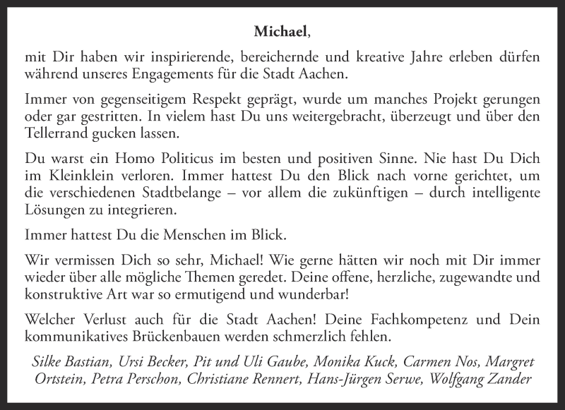  Traueranzeige für Michael Rau vom 29.12.2021 aus Aachener Zeitung / Aachener Nachrichten