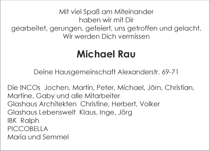  Traueranzeige für Michael Rau vom 29.12.2021 aus Aachener Zeitung / Aachener Nachrichten