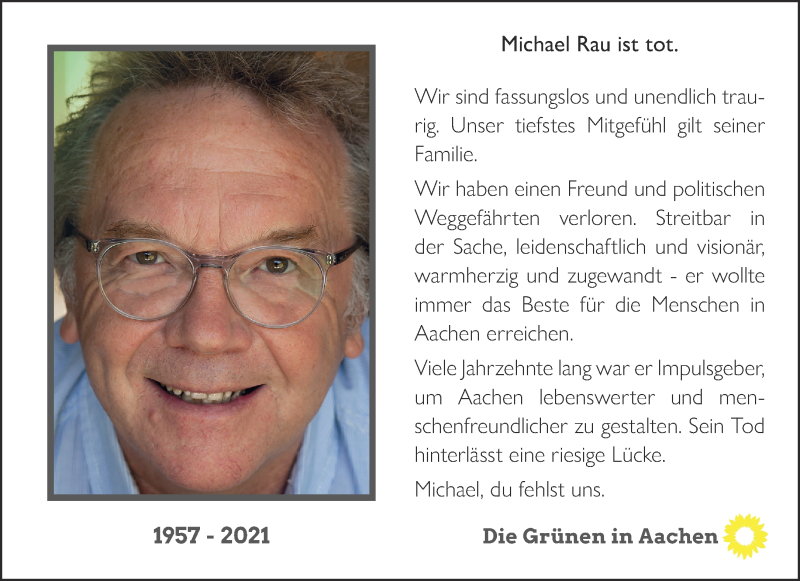  Traueranzeige für Michael Rau vom 29.12.2021 aus Aachener Zeitung / Aachener Nachrichten