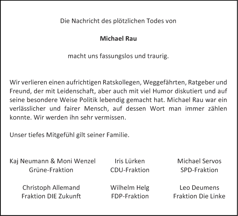  Traueranzeige für Michael Rau vom 29.12.2021 aus Aachener Zeitung / Aachener Nachrichten