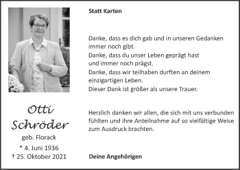 Traueranzeige von Otti Schröder von Zeitung am Sonntag