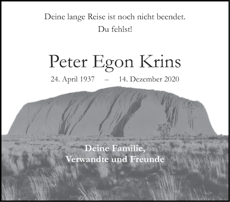 Traueranzeige für Peter Egon Krins vom 11.12.2021 aus Aachener Zeitung / Aachener Nachrichten