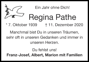 Traueranzeige von Regina Pathe von Zeitung am Sonntag