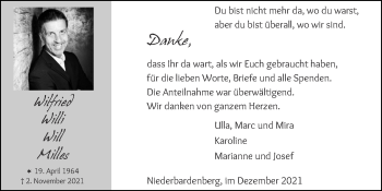 Traueranzeige von Wilfried Milles von Zeitung am Sonntag