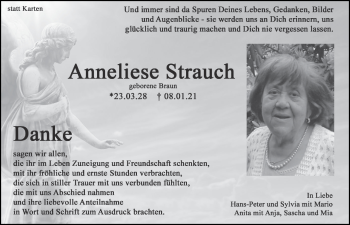Traueranzeige von Anneliese Strauch von Zeitung am Sonntag