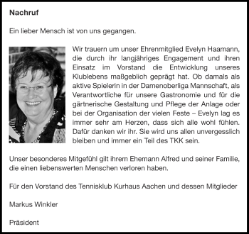 Traueranzeige von Evelyn Haamann von Aachener Zeitung / Aachener Nachrichten