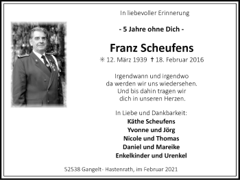 Traueranzeige von Franz Scheufens von Zeitung am Sonntag