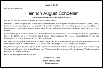 Traueranzeige von Heinrich August Schoeller von Zeitung am Sonntag