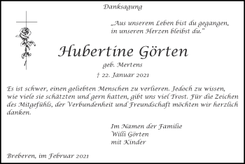 Traueranzeige von Hubertine Görten von Zeitung am Sonntag
