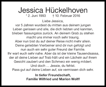 Traueranzeige von Jessica Hückelhoven von Zeitung am Sonntag
