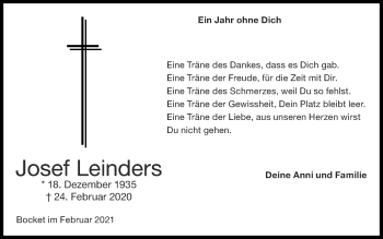 Traueranzeige von Josef Leinders von Zeitung am Sonntag
