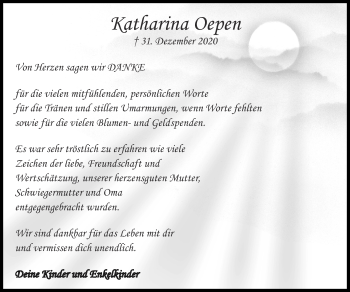 Traueranzeige von Katharina Oepen von Zeitung am Sonntag