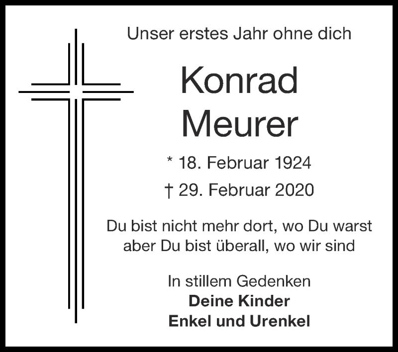  Traueranzeige für Konrad Meurer vom 28.02.2021 aus Zeitung am Sonntag