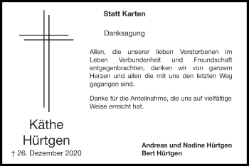 Traueranzeige von Käthe Hürtgen von Zeitung am Sonntag