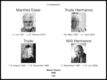 Traueranzeige von Manfred Esser von Zeitung am Sonntag
