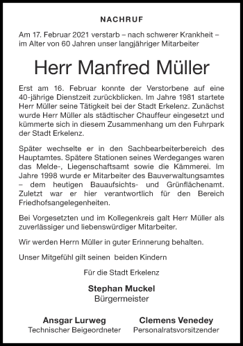 Traueranzeige von Manfred Müller von Aachener Zeitung / Aachener Nachrichten