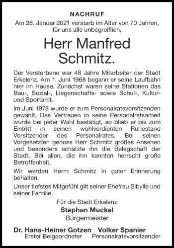 Traueranzeige von Manfred Schmitz von Aachener Zeitung / Aachener Nachrichten
