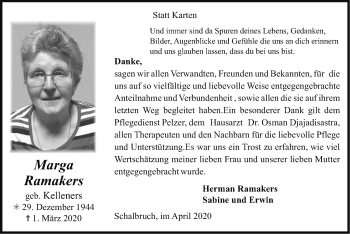 Traueranzeige von Marga Ramakers von Zeitung am Sonntag