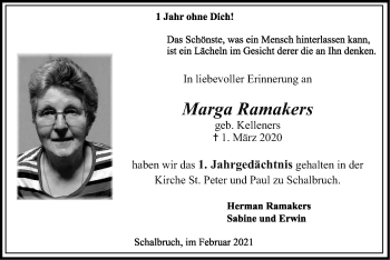 Traueranzeige von Marga Ramakers von Zeitung am Sonntag