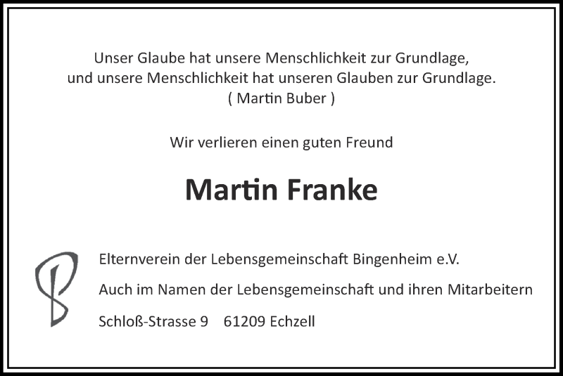  Traueranzeige für Martin Franke vom 21.02.2021 aus Zeitung am Sonntag