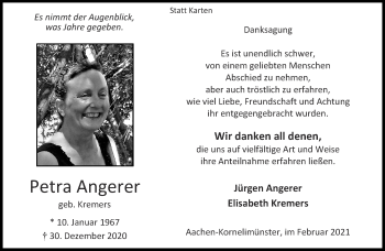 Traueranzeige von Petra Angerer von Aachener Zeitung / Aachener Nachrichten