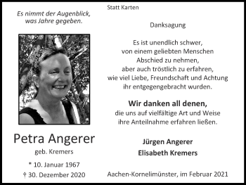 Traueranzeige von Petra Angerer von Zeitung am Sonntag